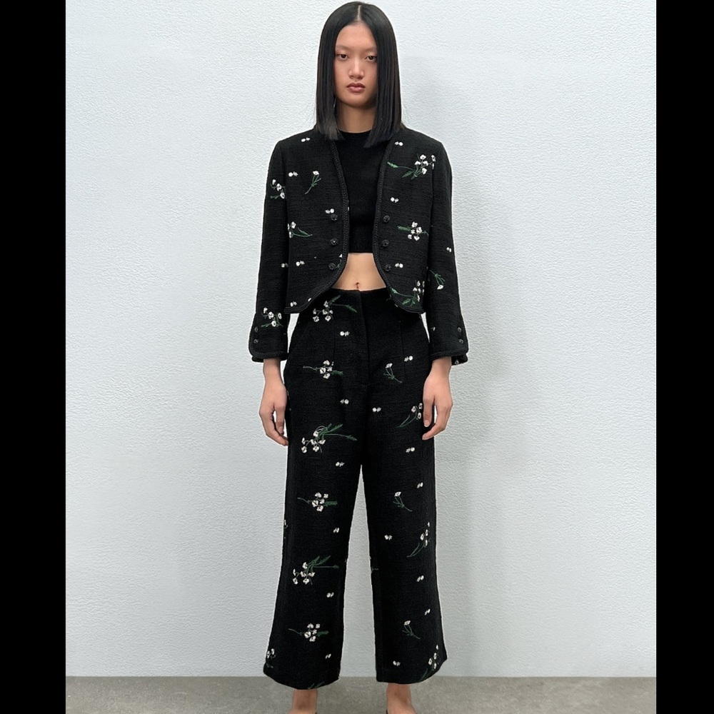 Zara structured embroidered textured jacket